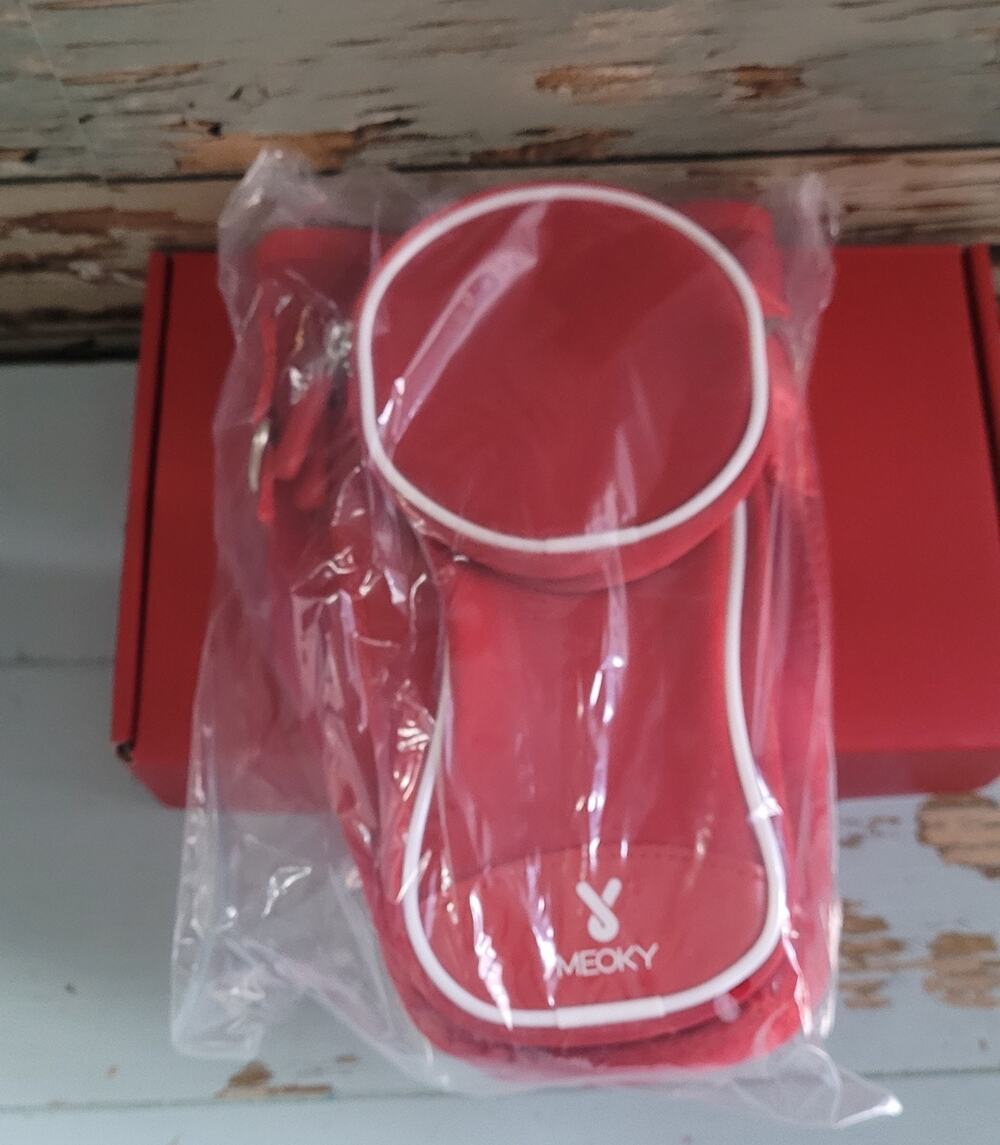 Meoky Red Neoprene Water Bottle Tumbler Carrier Sleeve w/ Phone Pouch & Strap
